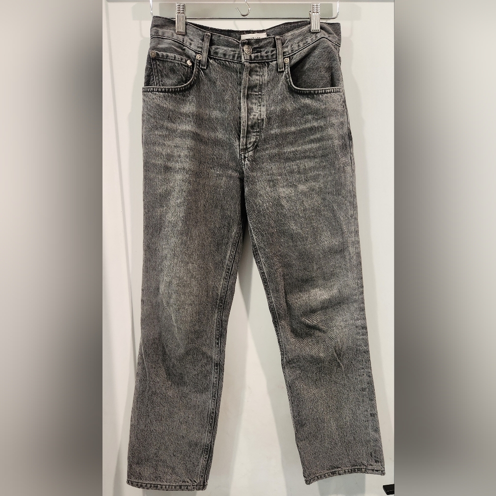 AGOLDE Ripley Jean Sz 25 Washed Gray High Rise Straight Ankle Button Fly Cotton